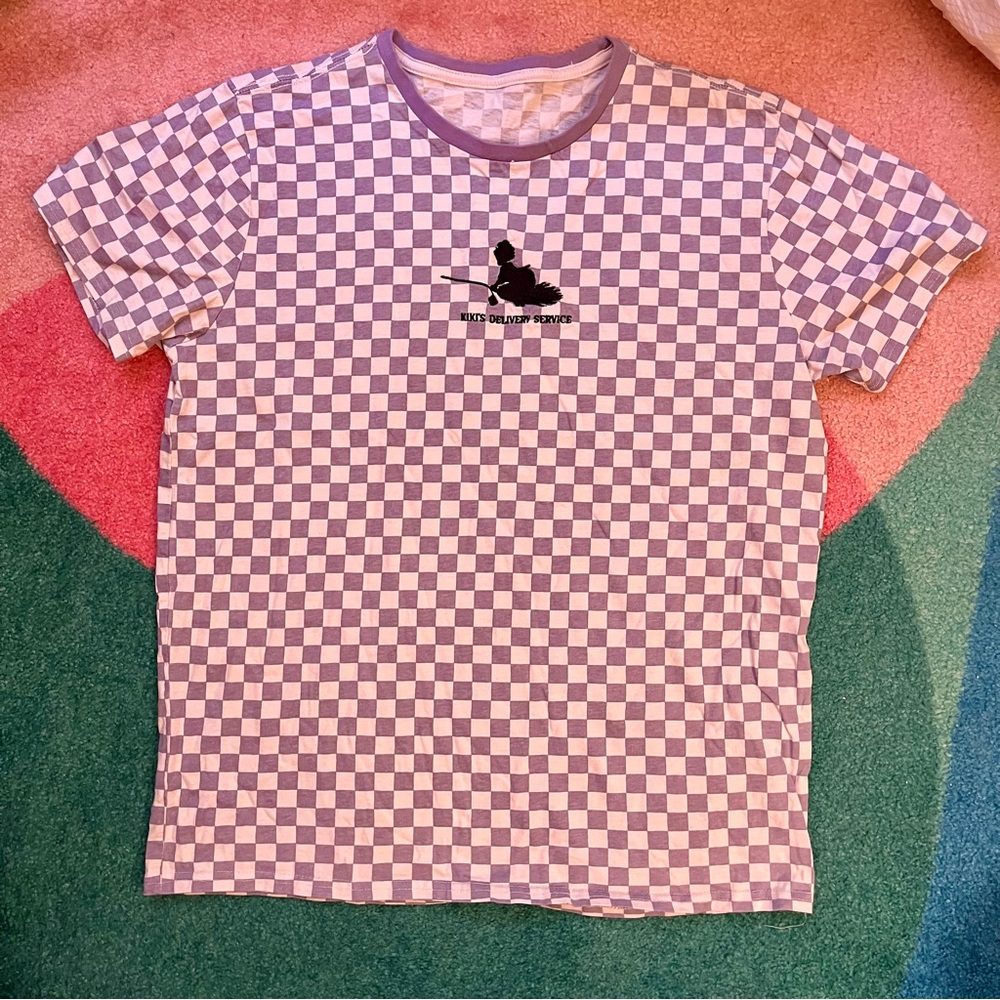 Kiki’s Delivery Service T Shirt Checkered Embroidered Ghibli Short Sleeve